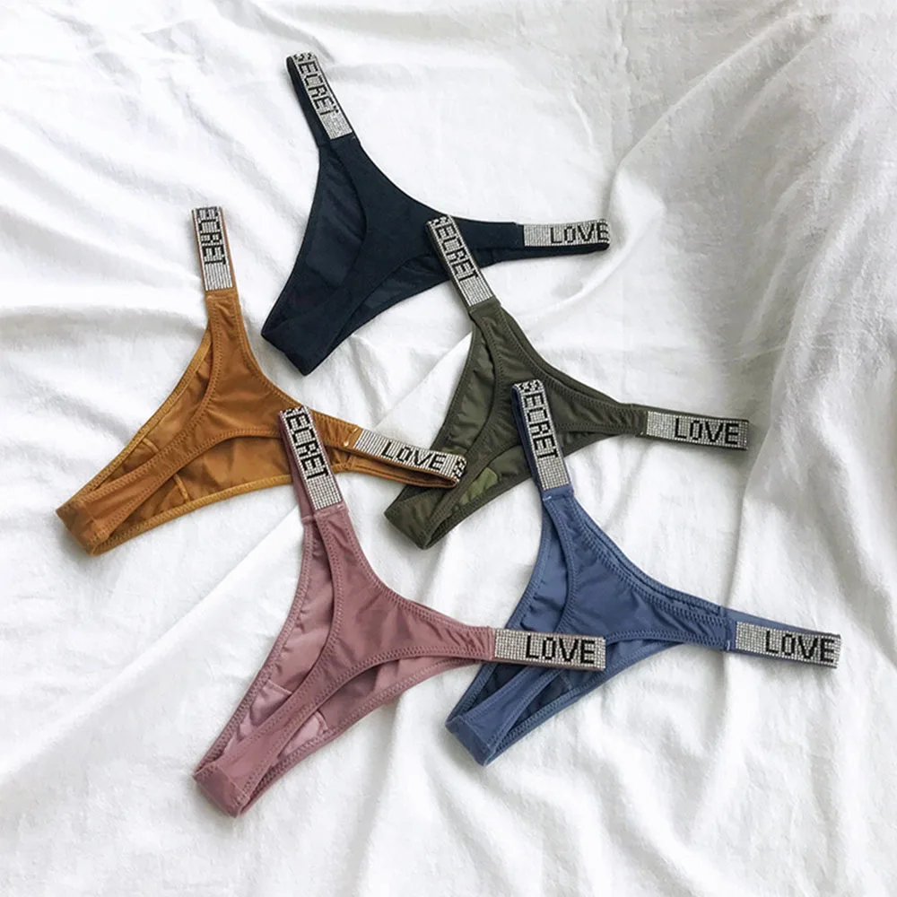 

Sexy Triangle Crystal Rhinestone Low Rise Fitness Sports Sexy T-Back G-string Rhinestone Thong Women Panties