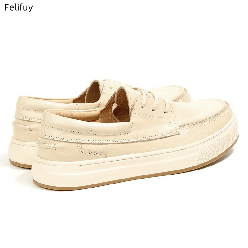 Beige Men's Casual Shoes Genuine Leather Casual Footwear with Cushioned Insole Casual Sneakers for Office & Daily Wear 38-44