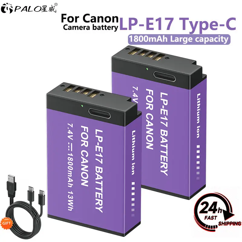 PALO 1800mAh LP-E17 USB tipo C LPE17 LP E17 batería para Canon EOS RP 200 250D M3 M5 M6 750D 760D T6i T6s 800D 8000D 77D Kiss X8i
