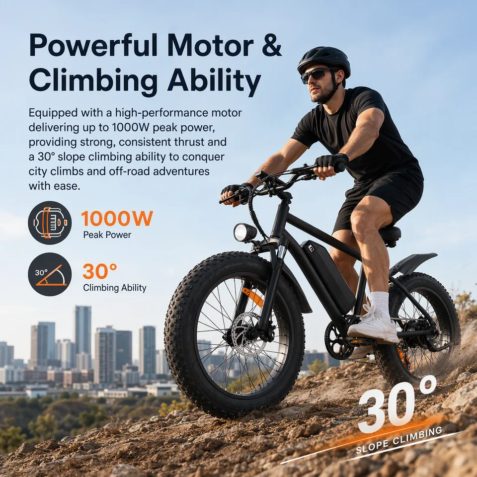 Electric Bike 1000W Motor 20" Fat Tire E-Bike 48V 15Ah Removable Battery Full Suspension Disc Brakes All-Terrain for Adults image 9