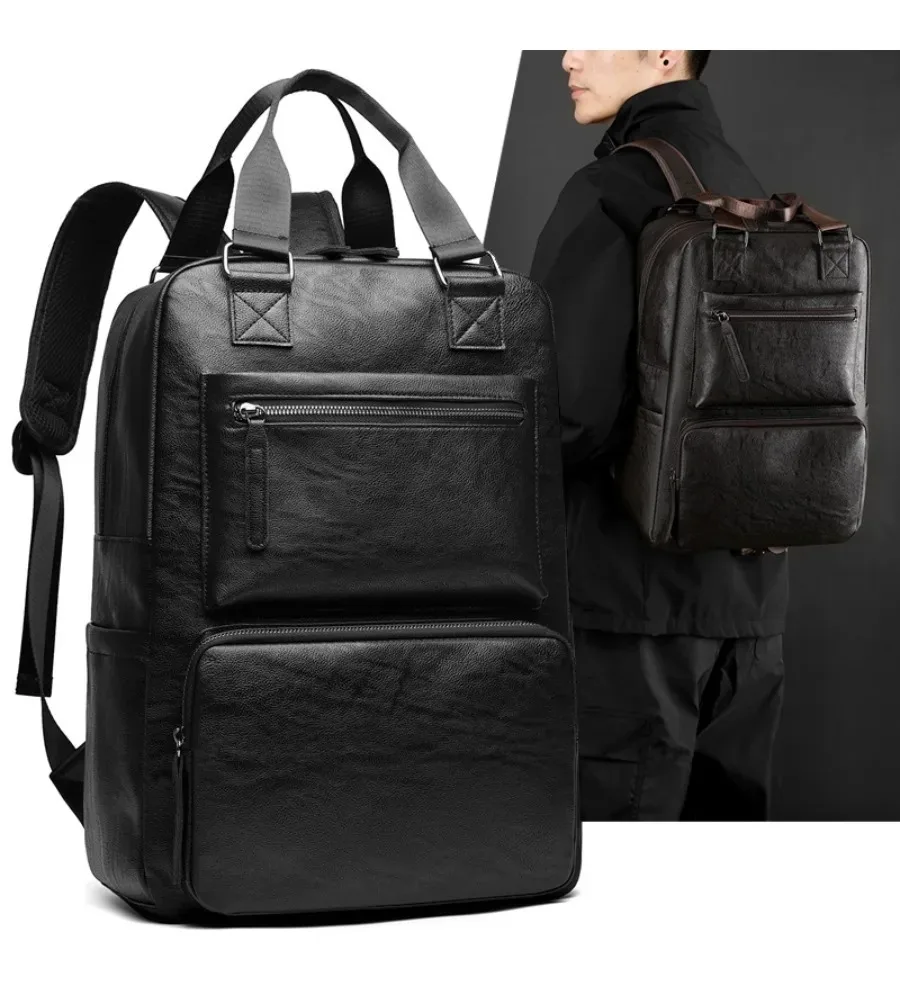 Full-Grain Leather Commuter Backpack Roomy Multi-use Laptop Bag for Work Travel and School