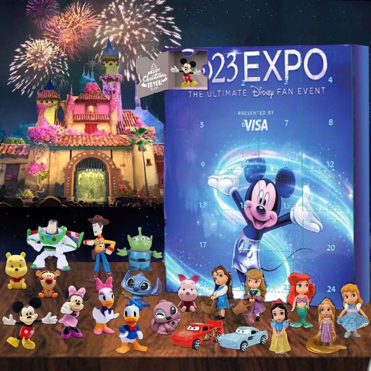 Disney-calendário infantil do advento, estatuetas de anime, brinquedos de Halloween, boneca surpresa, modelo, presentes de Natal, 2024