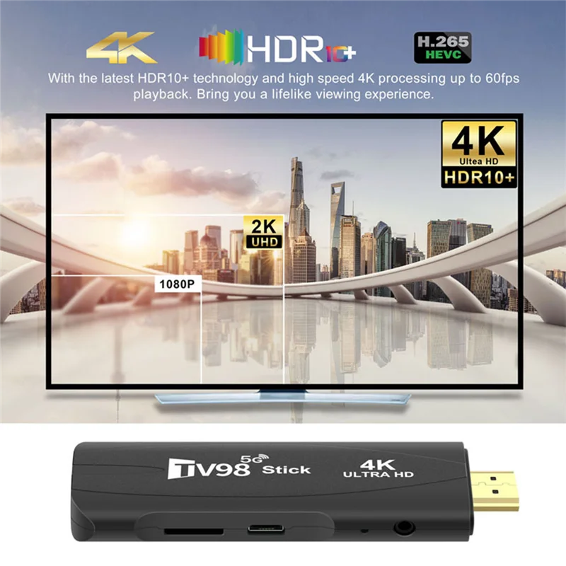 

1 шт. TV98 TV STICK 1G + 8G Android 12.1 2,4G 5G Wi-Fi Android Smart TV BOX (вилка стандарта США)