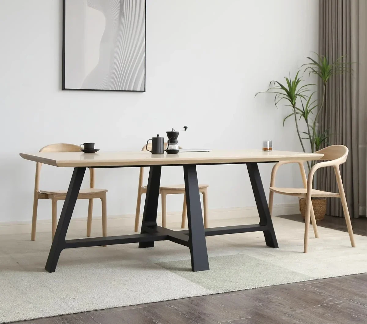 Simple Rectangle Ash Log Solid Wood  Restaurant Meeting Room Dining  Conference Party