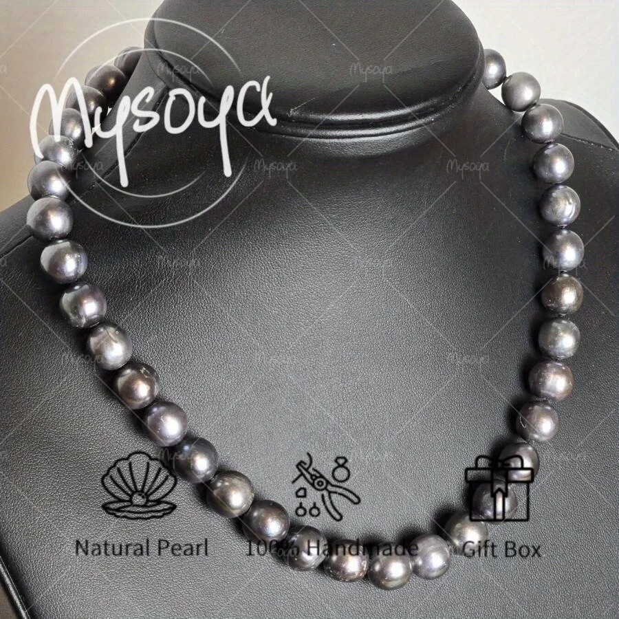 

MYSOYA Black Freshwater Pearl Necklace 9-10mm Pearls, with Gift Box, Birthday Gift, Wedding Jewelry, Gift for Him/ Her