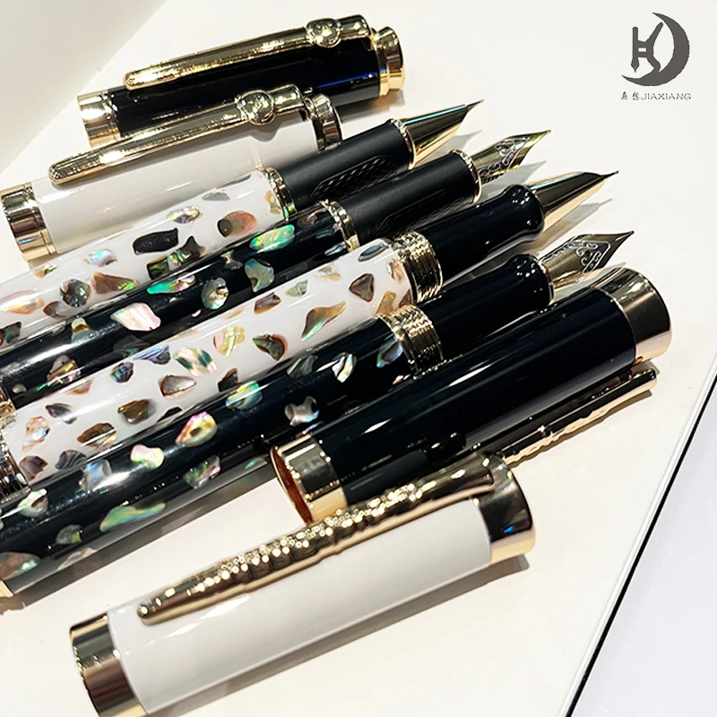 JD 9605 Fountain Pen, Fine Nib. Natural Sea Shell Gold Plating Luxury Best Gift Writing Ink Pen