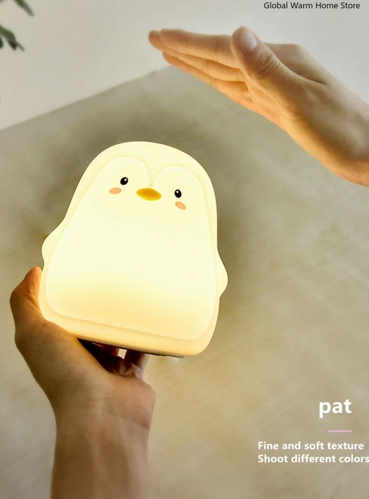 Hadiah Gratis! Penguin Sensor Sentuh LED Lampu Malam Lucu Lampu Darurat Isi Ulang untuk Lampu Dekorasi Ruangan Lampu Anime Anak-anak