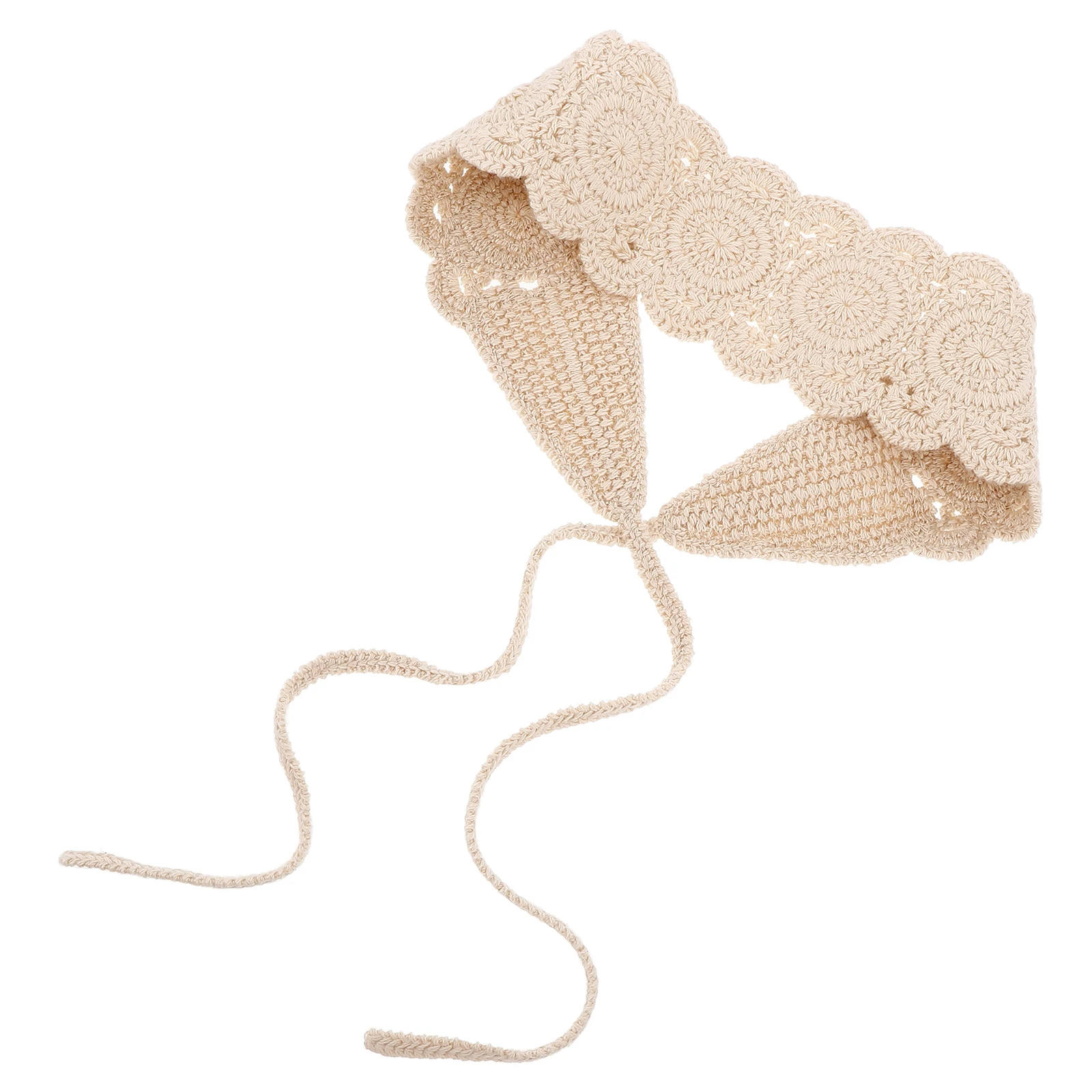 

Wide Edge Headbands Beige Cotton Boho Wraps Knitted Lace Crochet Bandanas Spring Summer UV Protection Accessories