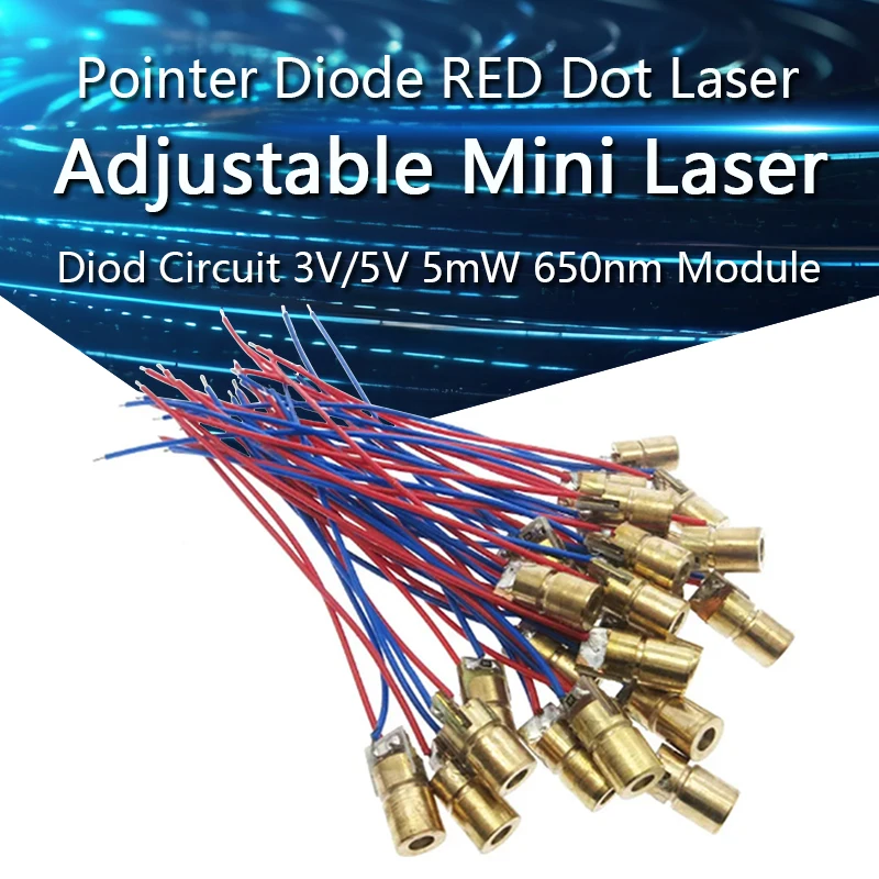 

10PCS Adjustable Mini Laser Pointer Diode RED Dot Laser Diod Circuit 3V/5V 5mW 650nm Module Pointer Sight Copper Head