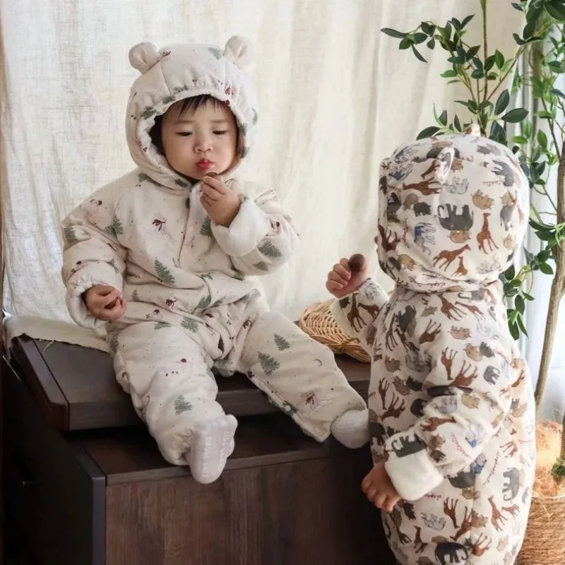 

2026 детские комбинезоны, хлопковая куртка, хлопковая одежда для малышей, боди, зимняя уличная одежда, утолщенная толстовка с капюшоном, детский костюм