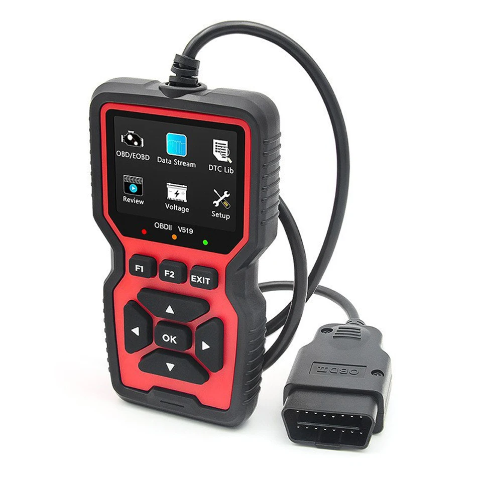 V519 سيارة obd2 الماسح الضوئي أداة تشخيص رمز قارئ سيارة جهاز قياس الجهد الكهربائي محرك خطأ رمز الماسح الضوئي شحن تستر أداة تشخيصية