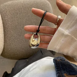 Pretty Cute Design Black Cord Irregular Metal Pendant Necklace for Women Long Style Adjustable Sweater Chain Jewelry