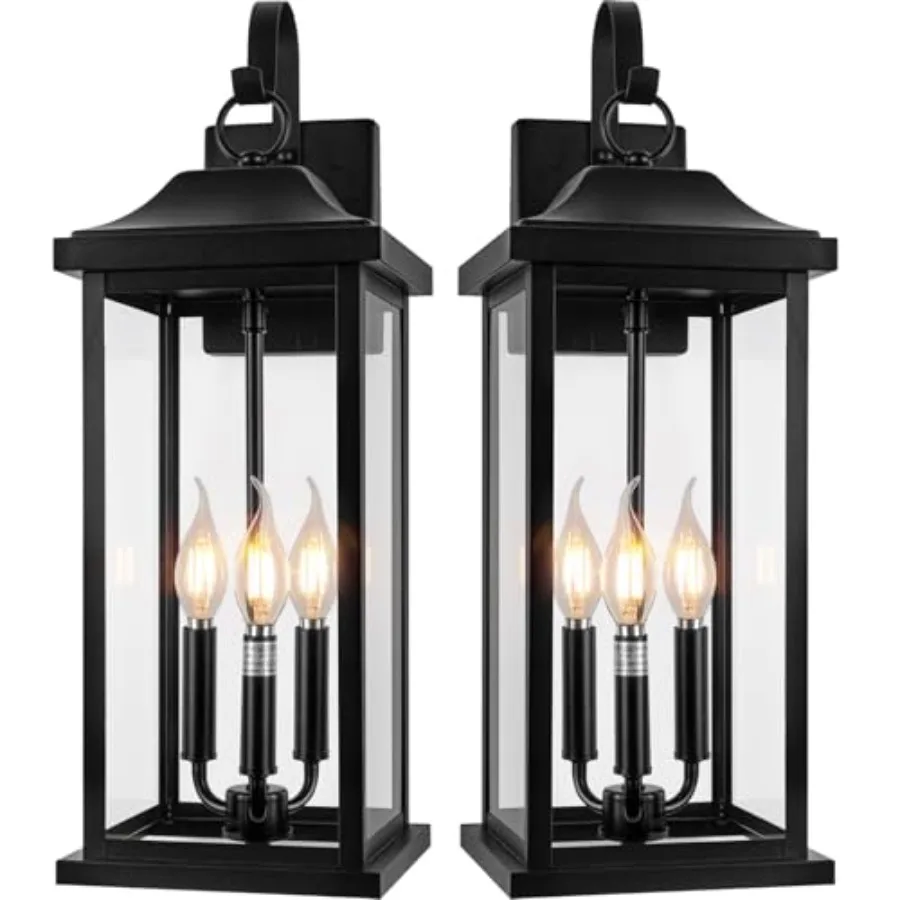 

2-Pack 23" Extra Large Outdoor Wall Lights Candelabra 3-Light, IP65 Waterproof Exterior Lights with Clear Glass Front Porch Lan