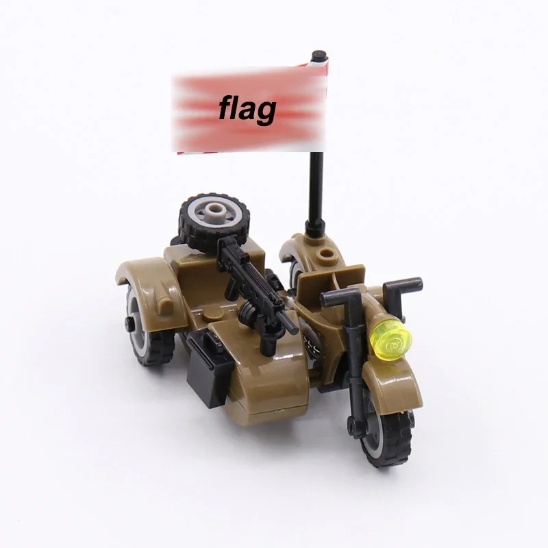 Military WW2 Moto Three Rounds Motorcycle Vehicle Tool Car Army Figures Accessories Building Blocks Toys For Children Kits MOC