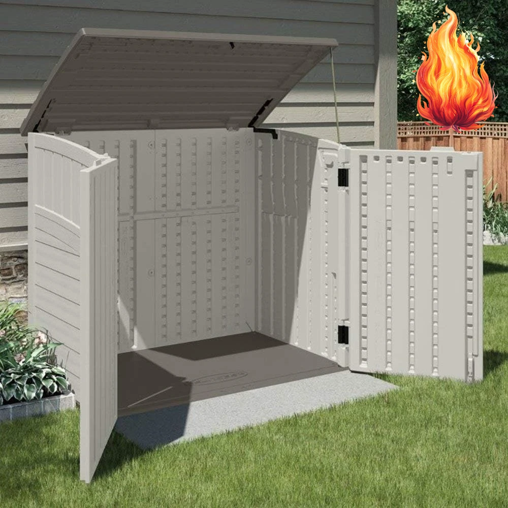 4 عبوات من سقيفة تخزين أفقية خارجية بسعة 34 قدم مكعب لعلب القمامة وإكسسوارات الحديقة والفناء الخلفي واستخدام الفناء والفانيليا #1