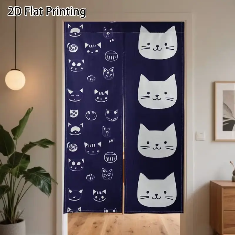VIKAMA Cute Cat Japanese-Style Half Curtain, Cartoon Kitten Print Fabric Curtain, Room Privacy Divider, Home Decor