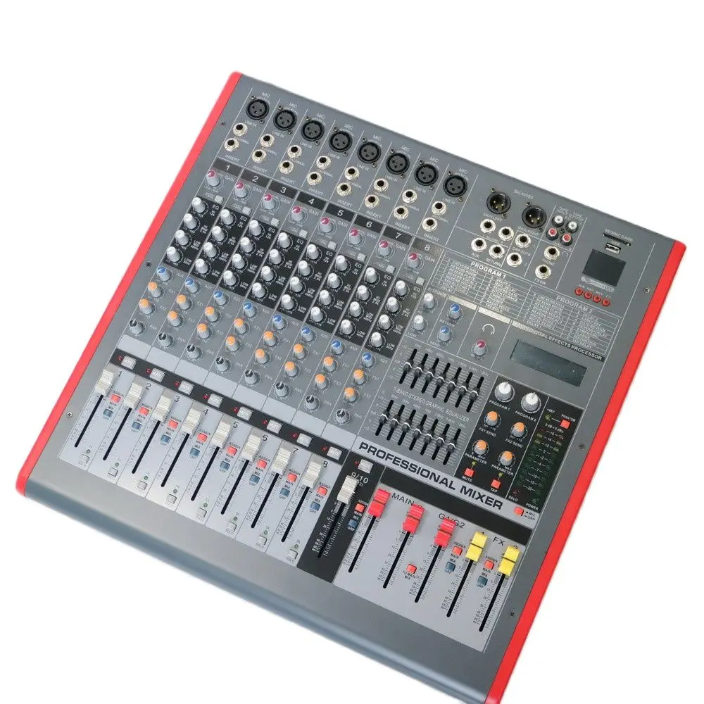 Double Marshalling 8 Channel Mixer Two Group Mixing Console 8 Way 48V Sound Effect EQ Monitor