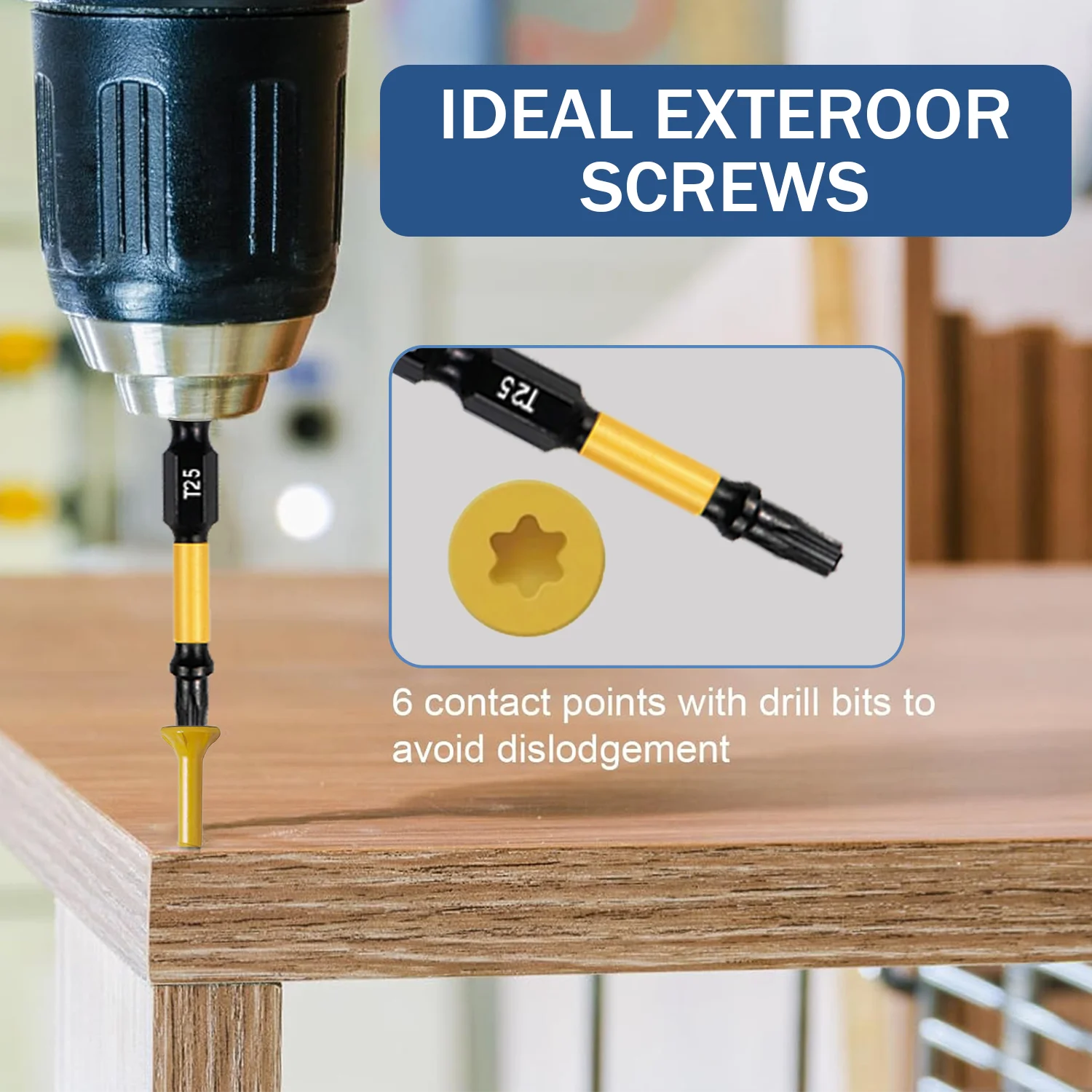 VKKM 150 piezas # 8×2-1/2" Amarillo - Tornillos para madera con cubierta recubierta - Unidad Torx T25, broca incluida, para terraza y carpintería al aire libre