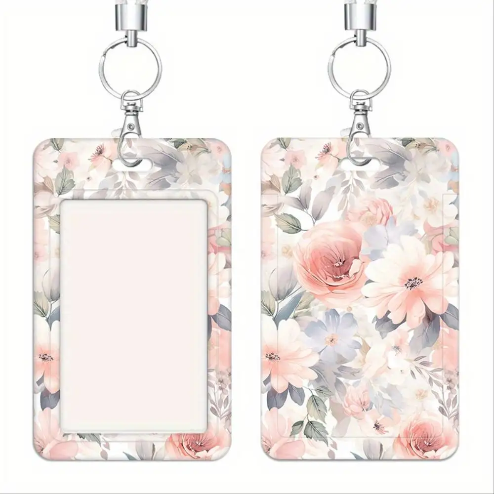 Pastel Blooms ID Card Holder Plastic 2 Slot Floral Card Protector For Nurse Doctor Student Office School Staff