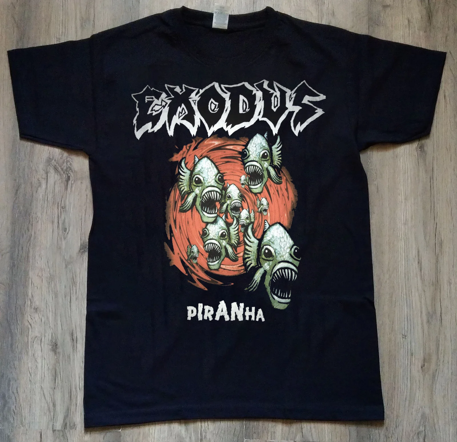 Rare Exodus Band Piranha Short Sleeve Black All Size T-Shirt AC1176