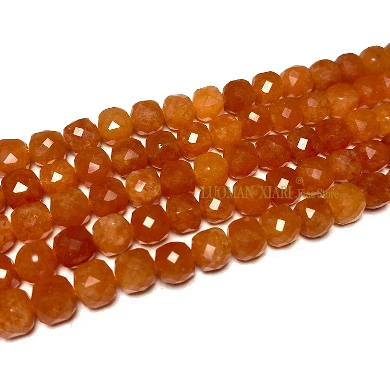 8x8MM Faceted Square Natural Stone Chalcedony Orange Sunstone Color Beads Loose Cube for Jewelry Making Diy Bracelet Accessories