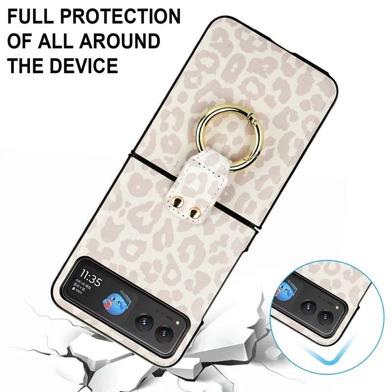 Fashion Leopard Print Leather Phone Case for Motorola Razr 40 Case Finger Ring Holder Protective Cover For Moto Razr 40 Ultra