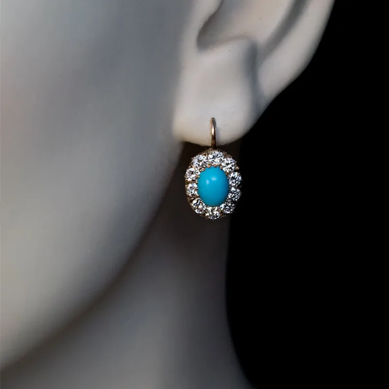 Vintage Gold Color Metal Earrings Ethnic Inlaid White Zircon Round Green Stone Drop Earrings for Women Jewelry