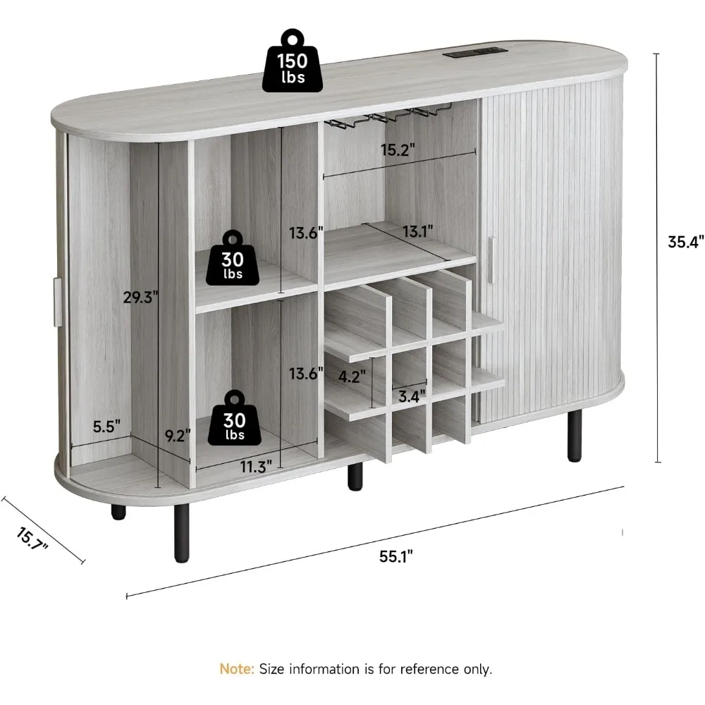 Home Bar Cabinet with Wine Rack, Fluted Design for Beverage Storage and Glass Holder