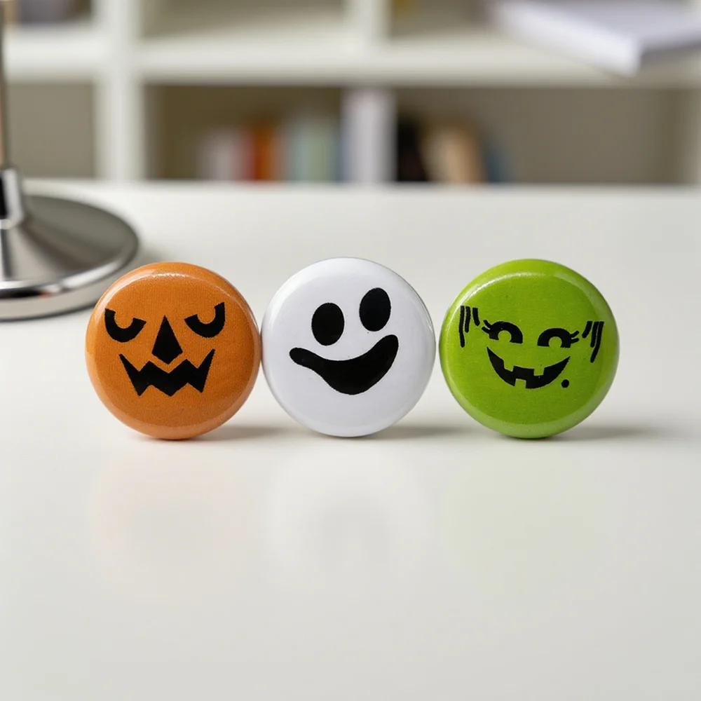 

3Pcs Halloween Bucket Pinback Buttons Trick or Treat Pin Party Decor Favors Pumpkin Bucket Badge Spooky Bag Clothes Accessories