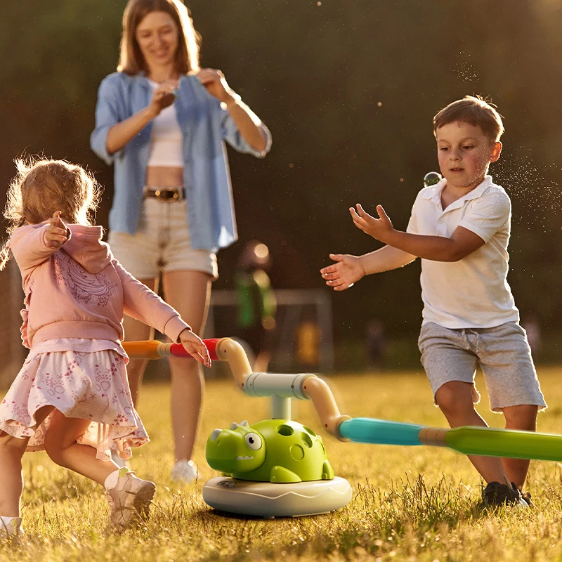 Spinning Dinosaur Toy, 3 In 1 Dinosaur Rocket Launcher, Ring Toss & Musical Jumping Toy For Kids, Dinosaur Sports & Outside Toys