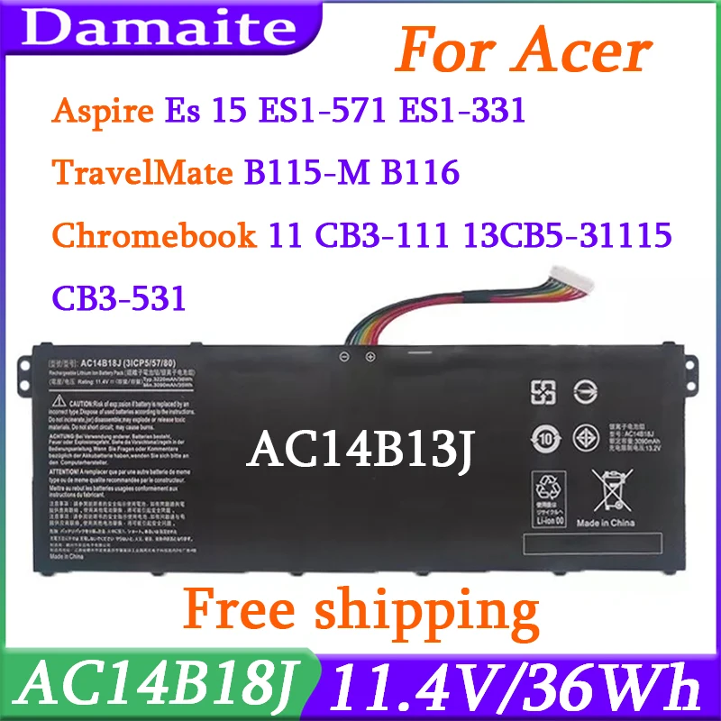 

AC14B18J Аккумулятор для ноутбука Acer Aspire E3-111 E3-112 E3-112M ES1-531 Chromebook 11 CB3-111 13 CB5-311 15 CB3-531 AC14B13J