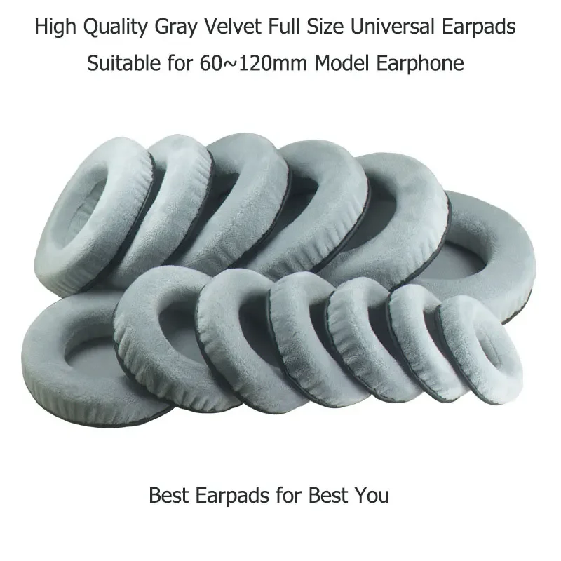 Gray Soft Velvet Round Ear Pads Universal Size Earpads for 60/65/70/75/80/85/90/95/100/105/110/115/120mm Headphones Model