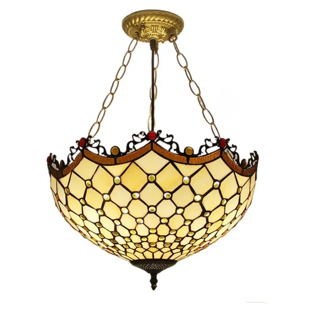 

16inch Tiffany Stained Glass Pastoral Dragon Tail Lampshade Anti-chandelier Ceiling Light for Stairway Foyer Entryway Hallway