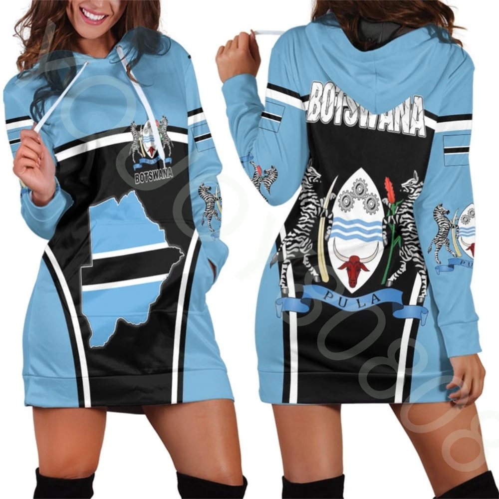 Fall Winter Botswana Flag 3d Print Hoodie Long Sleeve Sweatshirt Slim Fit Women's Unisex Round Neck Pullover Tracksuit Hooded