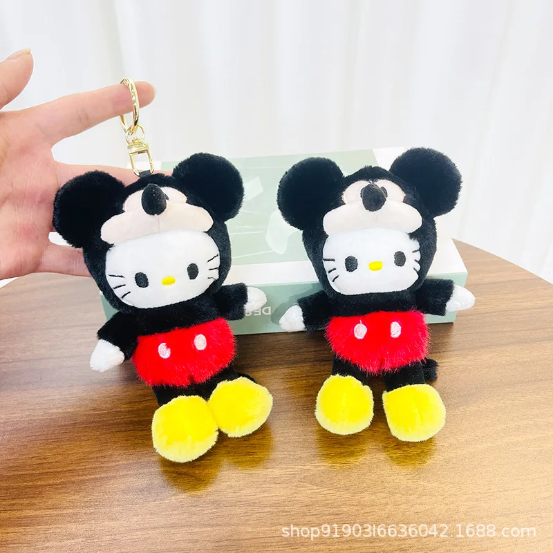 Peluche de Mickey Mouse Disfrazado de Hello Kitty, Lindo Peluche de Pareja, Muñeco de Peluche Suave, Regalo para Niños y Fans