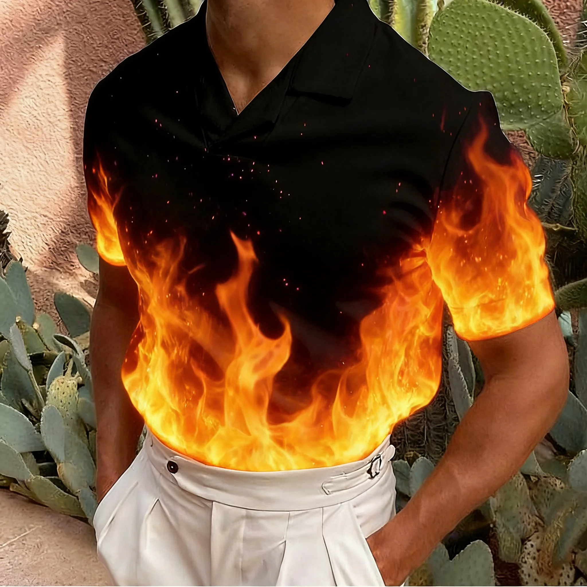 Fire Graphic Men's Polo Shirt 3D Flame Print Short Sleeve Streetwear Hip Hop Summer Party Tops Cool Male Clothing 2026 New