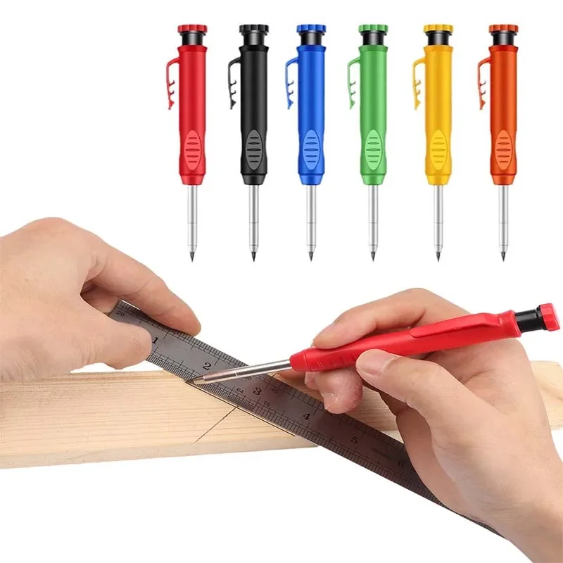 

Carpenter Pencil Deep Hole Woodworking Activity Pen Professional Engineering Quick Drying Marker Graphite Ink Core with Peeler