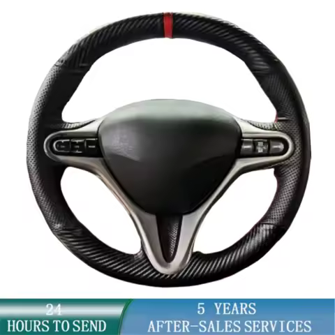 For Honda Civic 8 2005-2011 Old Civic Type R 2004-2011 (3-Spoke) Carbon Fiber Steering Wheel Cover Leather Interior Accessories