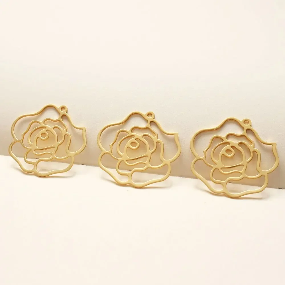 4pcs 18K Gold Plated Rose Shape Hollow Flower DIY Pendant Earrings Jewelry Material Accessories