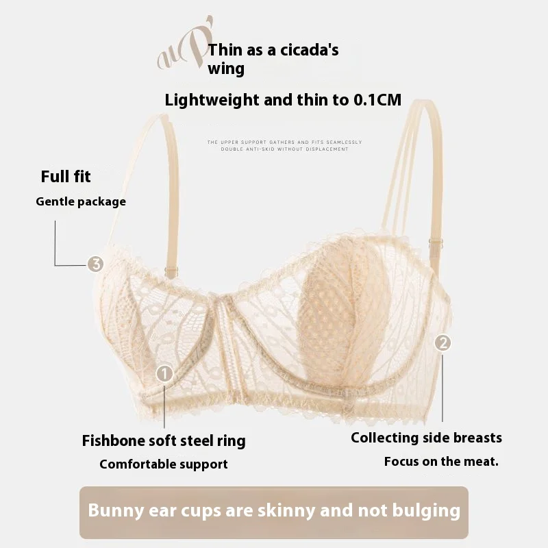 Summer models lace sexy French lingerie large breasts show small gathered collect vice breasts anti-sagging soft steel ring bra