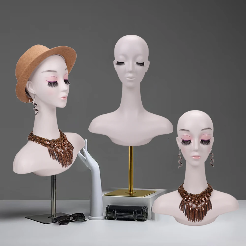 Mannequin Head With Shoulders White Make Up Mannequin Head With Ear Holes Wig Model Head For Wigs & Beauty Accessories Display