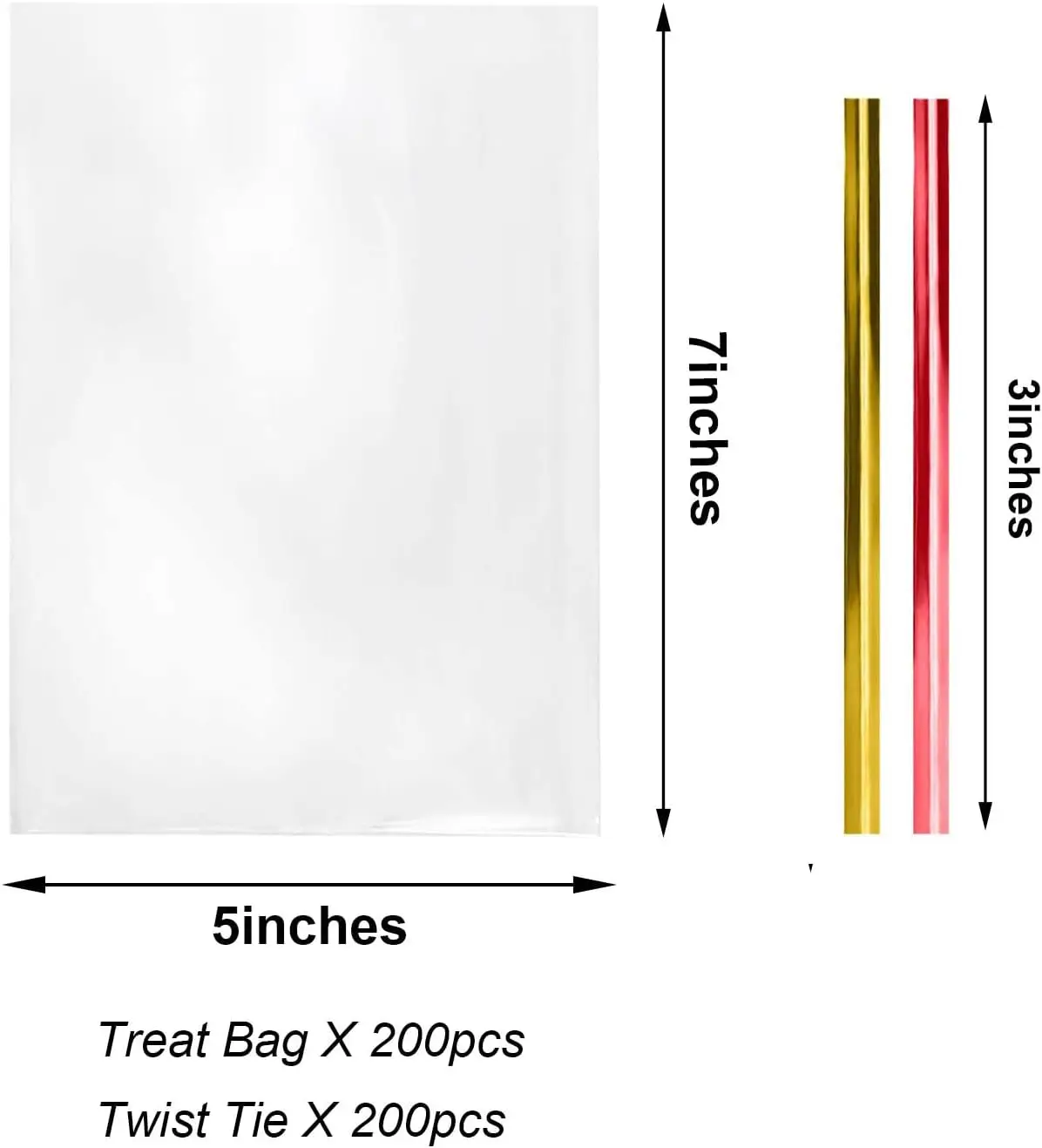 200Pcs Clear Cello Bags, 5x7 Inches - OPP Plastic Treat Bags with Twist Ties for Candies, Chocolates, and Party Favor Packaging