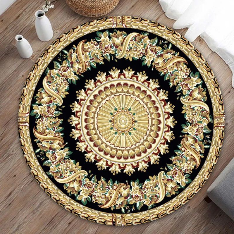 

Vintage Bohemian Peacock Feather Round Rug – Euro-American Tapestry Floral Mat for Living Room & Bedroom