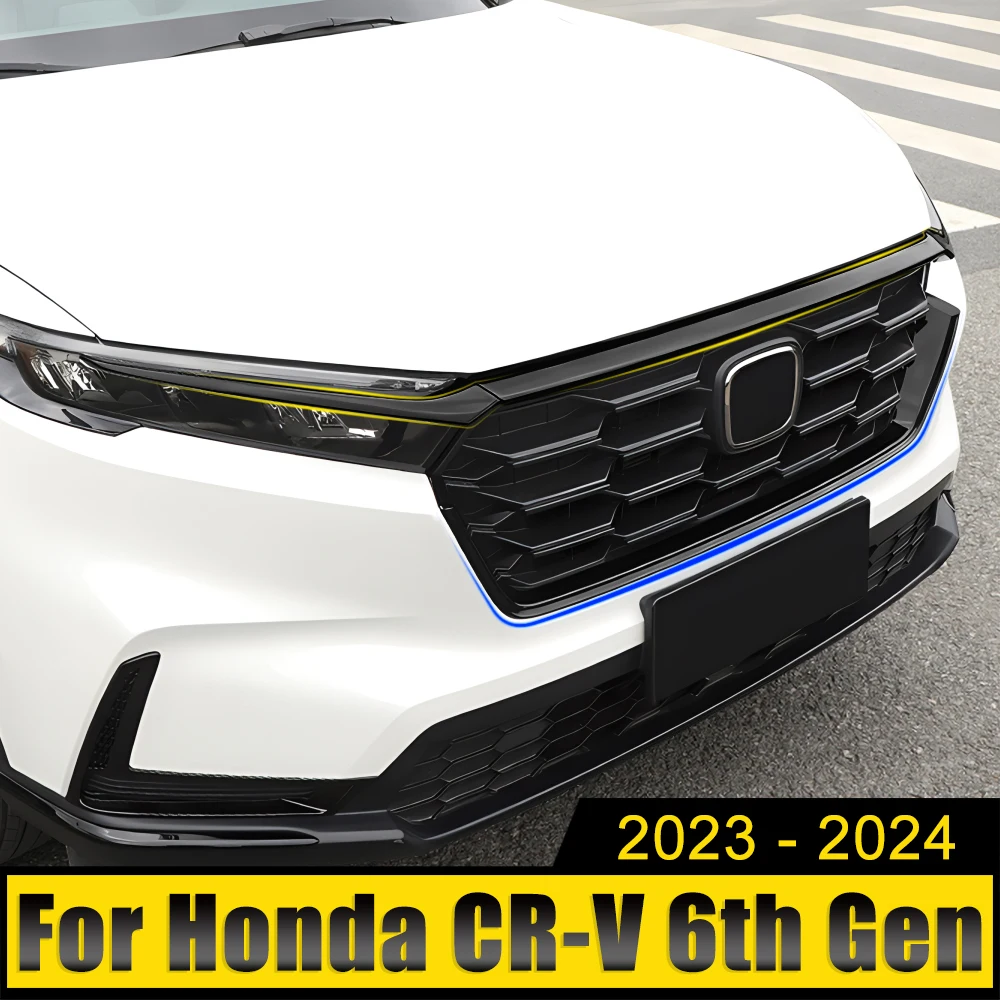 Car Accessories For Honda CR-V CRV 6th Gen 2023 2024 2025 Hybrid ABS Front Bumper Center Grill Decor Frame Cover Trim Stickers