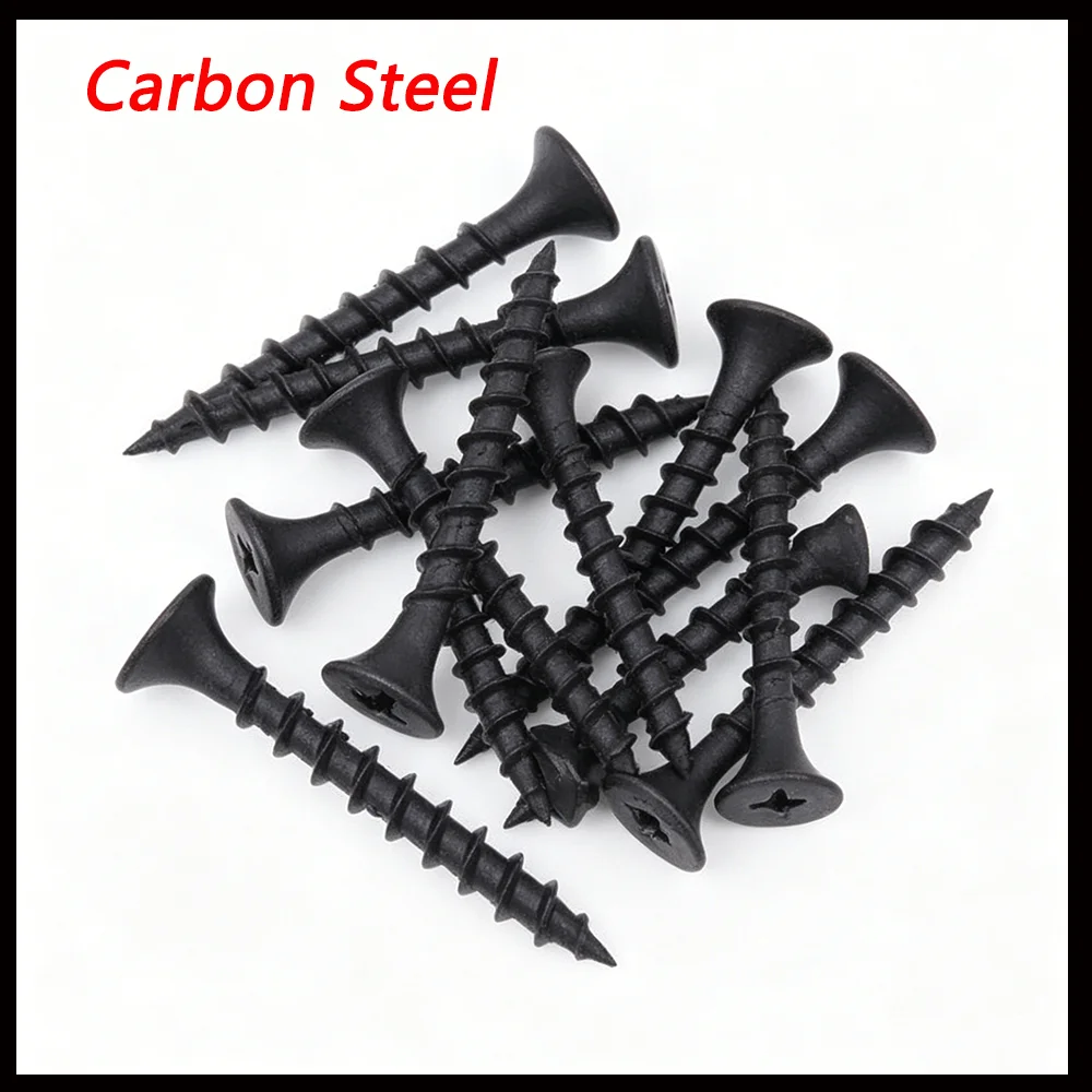 50pcs Black Carbon Steel Phillips Screw Cross Flat Head Self Tapping Drywall Screw M4 Drywall Wood Screws