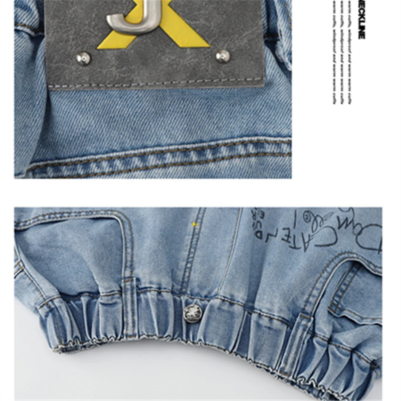 New Summer Children Fashion Street Style Light Weight Blue Tencel Denim Shorts with Drawings for Kids Boys Trendy Loose Capris