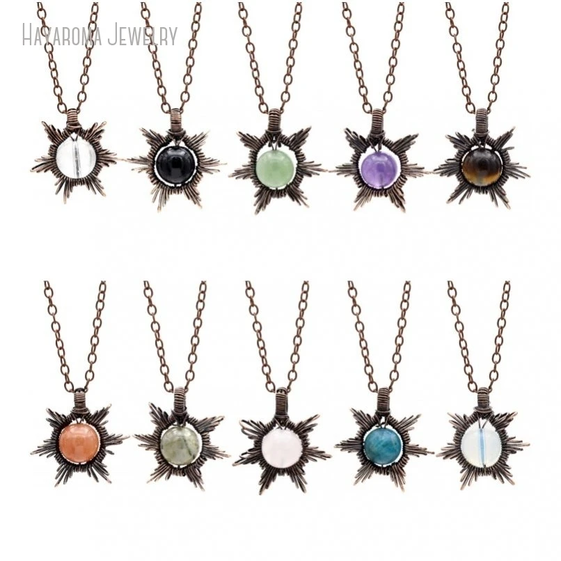 12Pcs Crystal Wire Wrapped Jewelry Vintage Handmade Antique Bronze Color Geometric Free Form Wholesale Necklace NM45776