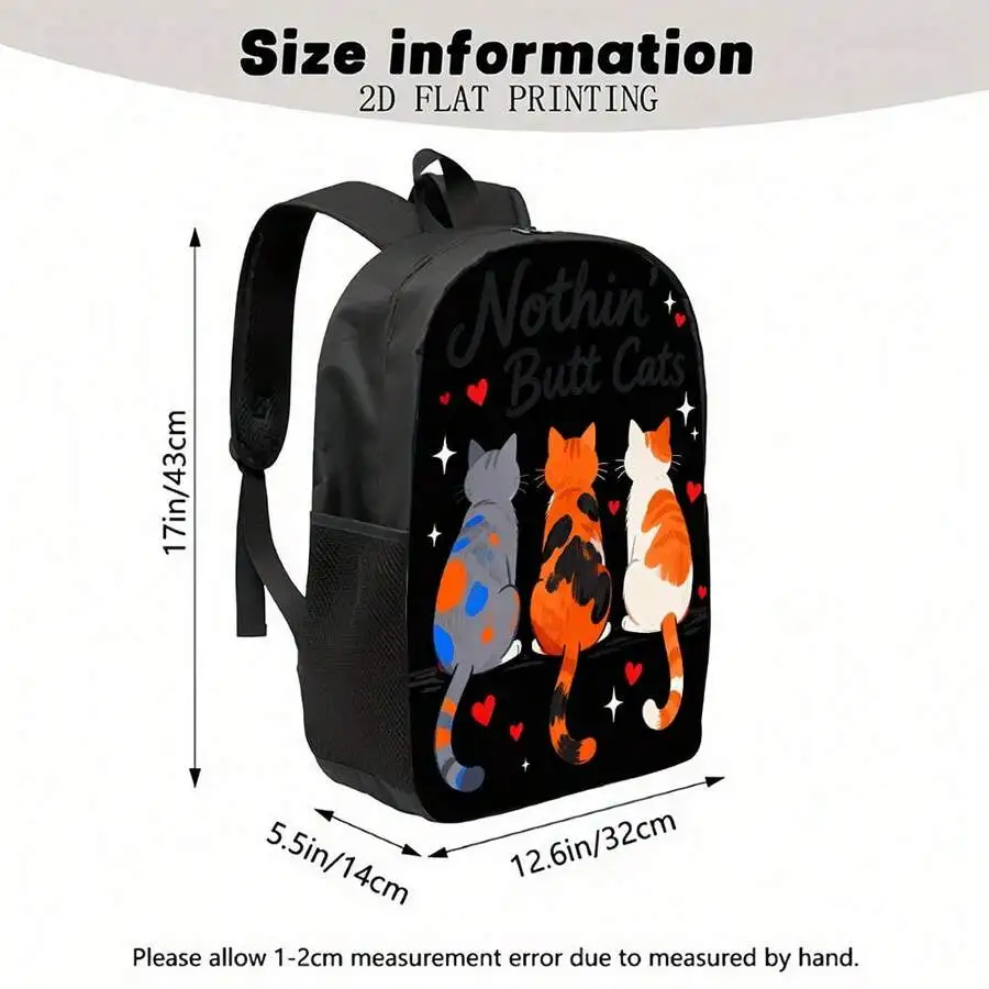 Three Cat Print Backpack With Heart Glitter Design Lightweight Large Capacity College Backpack For Adults view 5