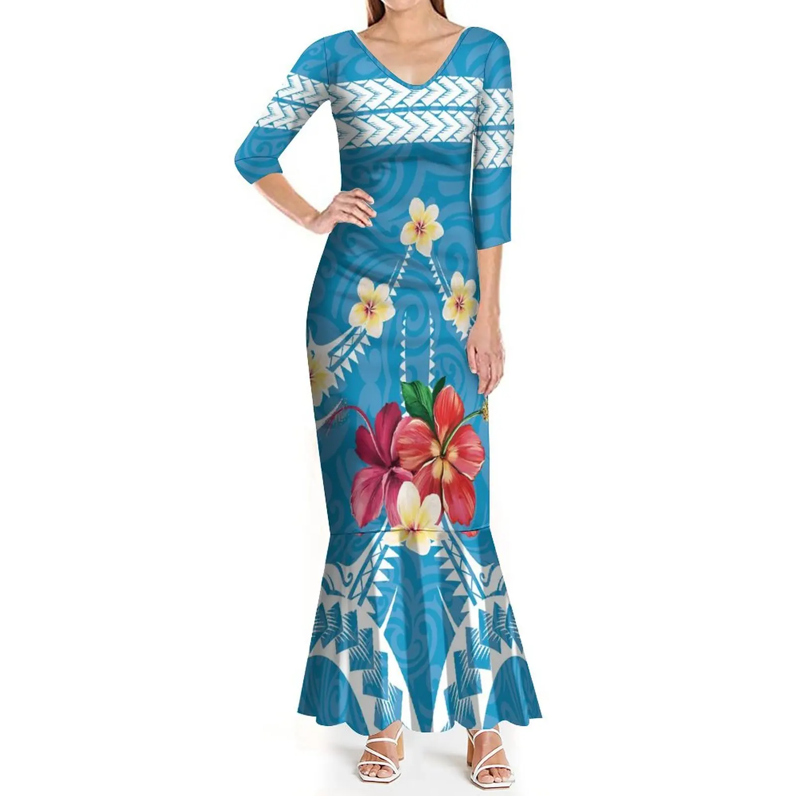 

Fashion Women'S Slim-Fit Dress Polynesian Tribe Design Elegant Party Ladies' Fishtail Dress Free Shipping