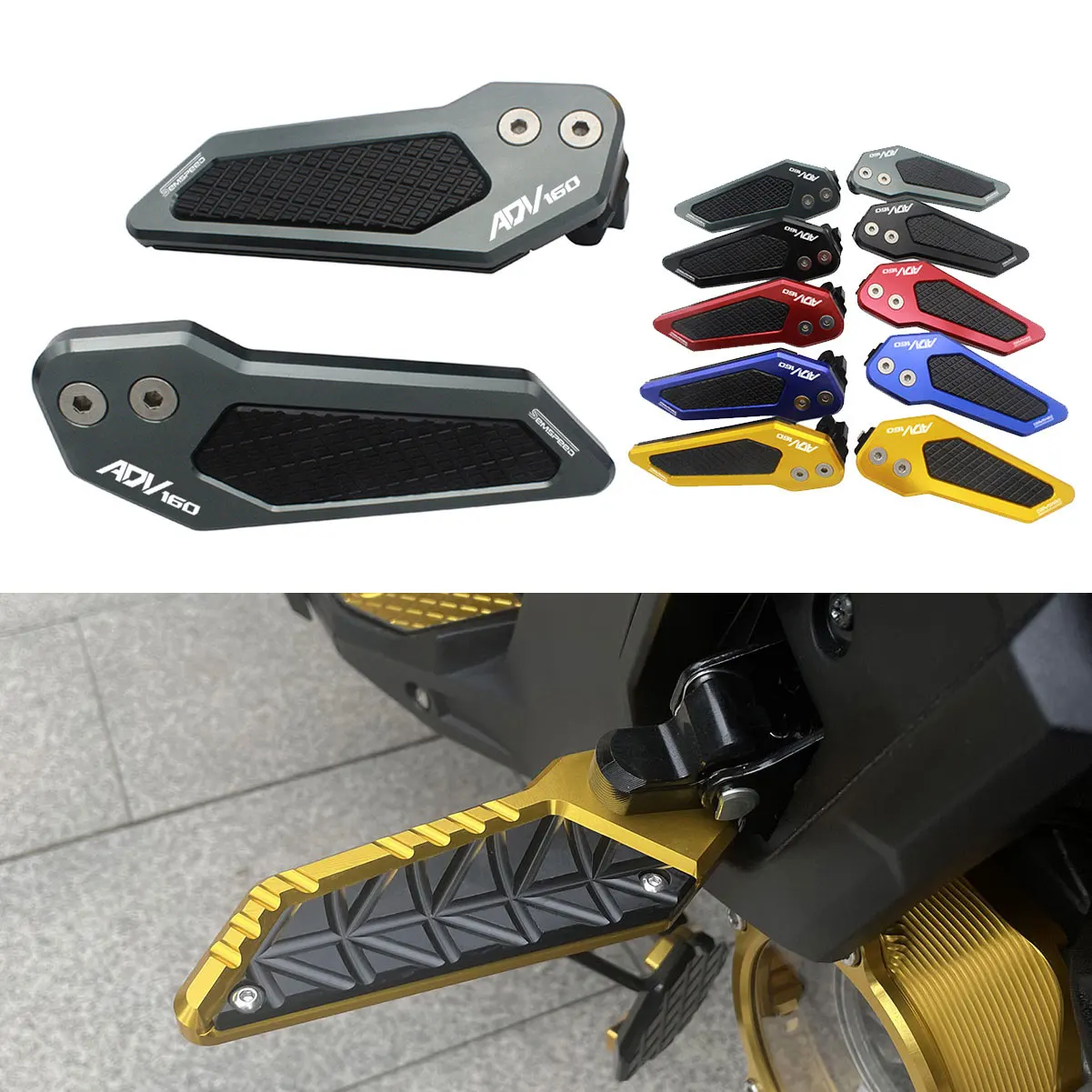 SEMSPEED CNC Passenger Footrests for Honda ADV160 2022-2024 T6061 Aluminum Tool-Free Anti-Slip Vibration Damping